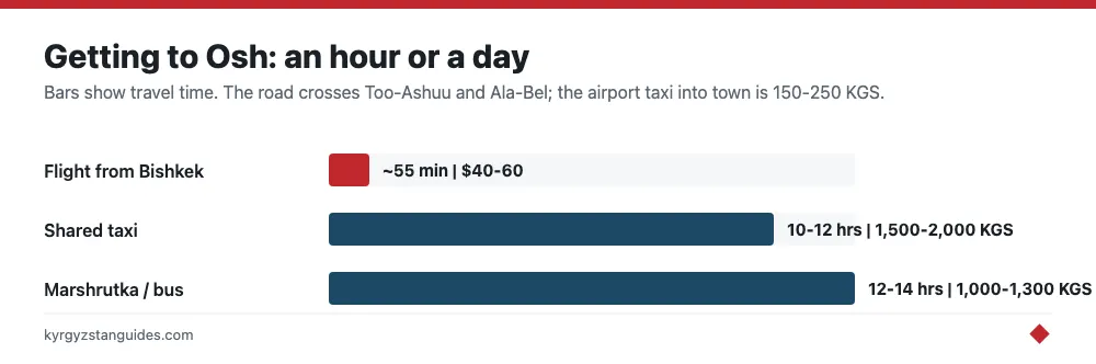 How to reach Osh: flight versus road
