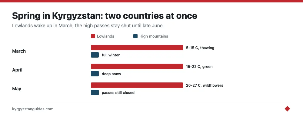 Spring in the lowlands versus the high mountains